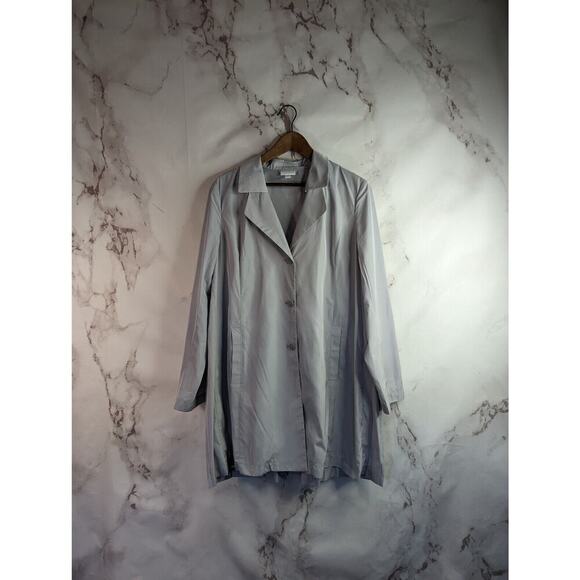 J Jill Windbreaker Shirt Womens Medium Gray Pleat Collar Anora Rain Jacket - Picture 1 of 12